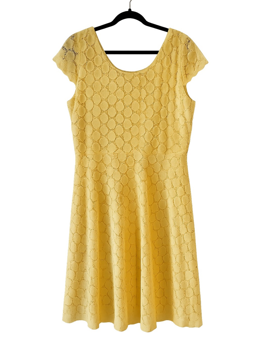 Yellow Lace Midi Dress with Scoop Neck